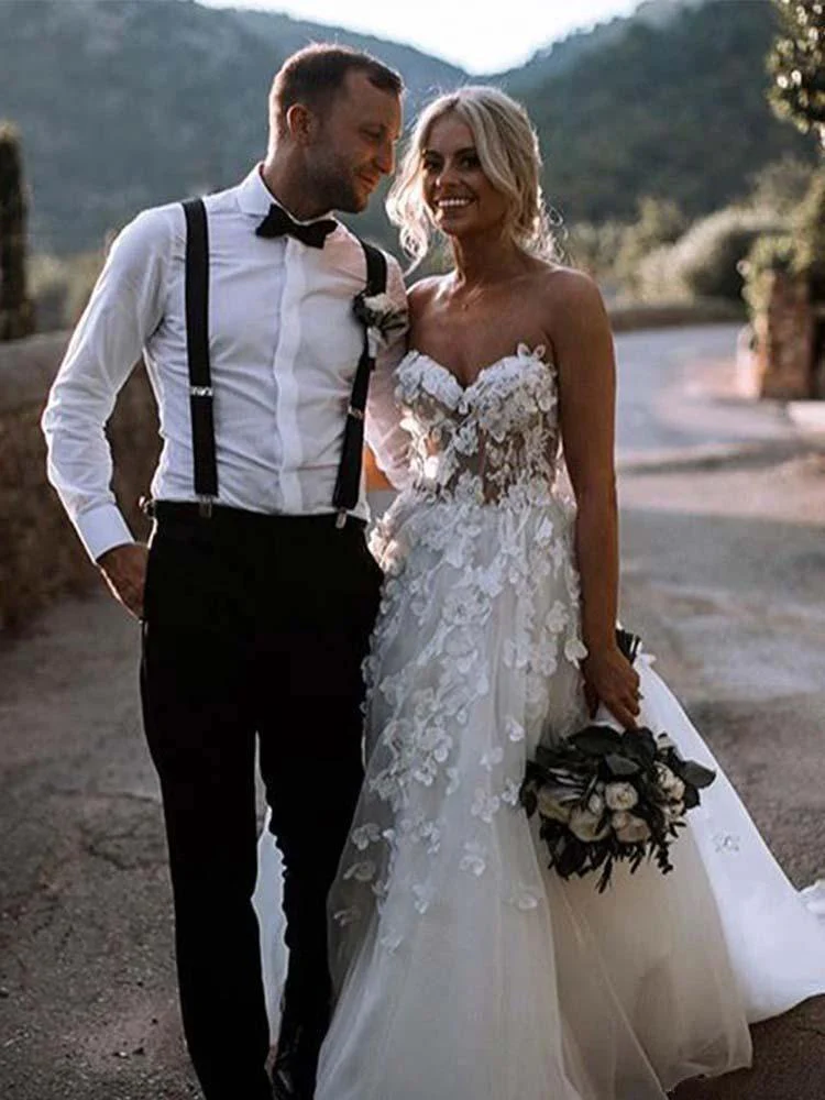 Sweetheart Neck Tulle Wedding Dresses Appliqued Wedding Gowns   WD327 - Image 2