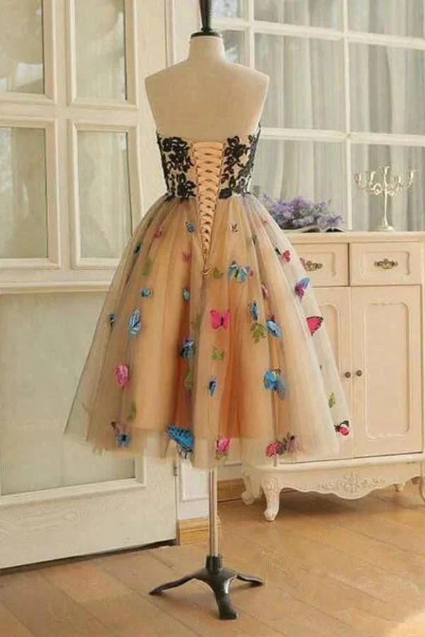 Sweetheart Neckline A Line Homecoming Dresses Butterflies Short Prom Dresses PD409 - Image 2