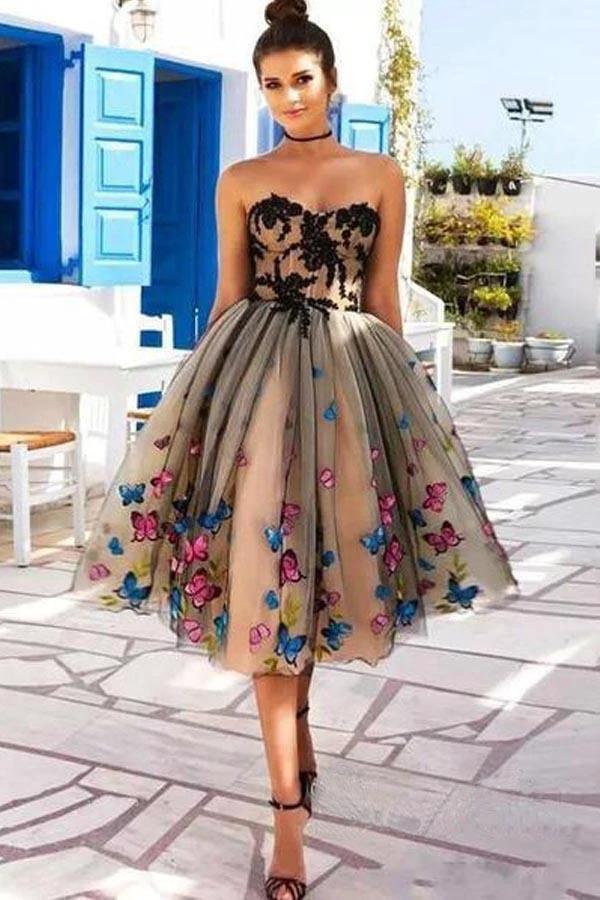 Sweetheart Neckline A Line Homecoming Dresses Butterflies Short Prom Dresses PD409 - Image 3