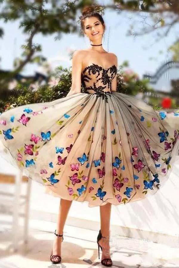 Sweetheart Neckline A Line Homecoming Dresses Butterflies Short Prom Dresses PD409 - Image 4