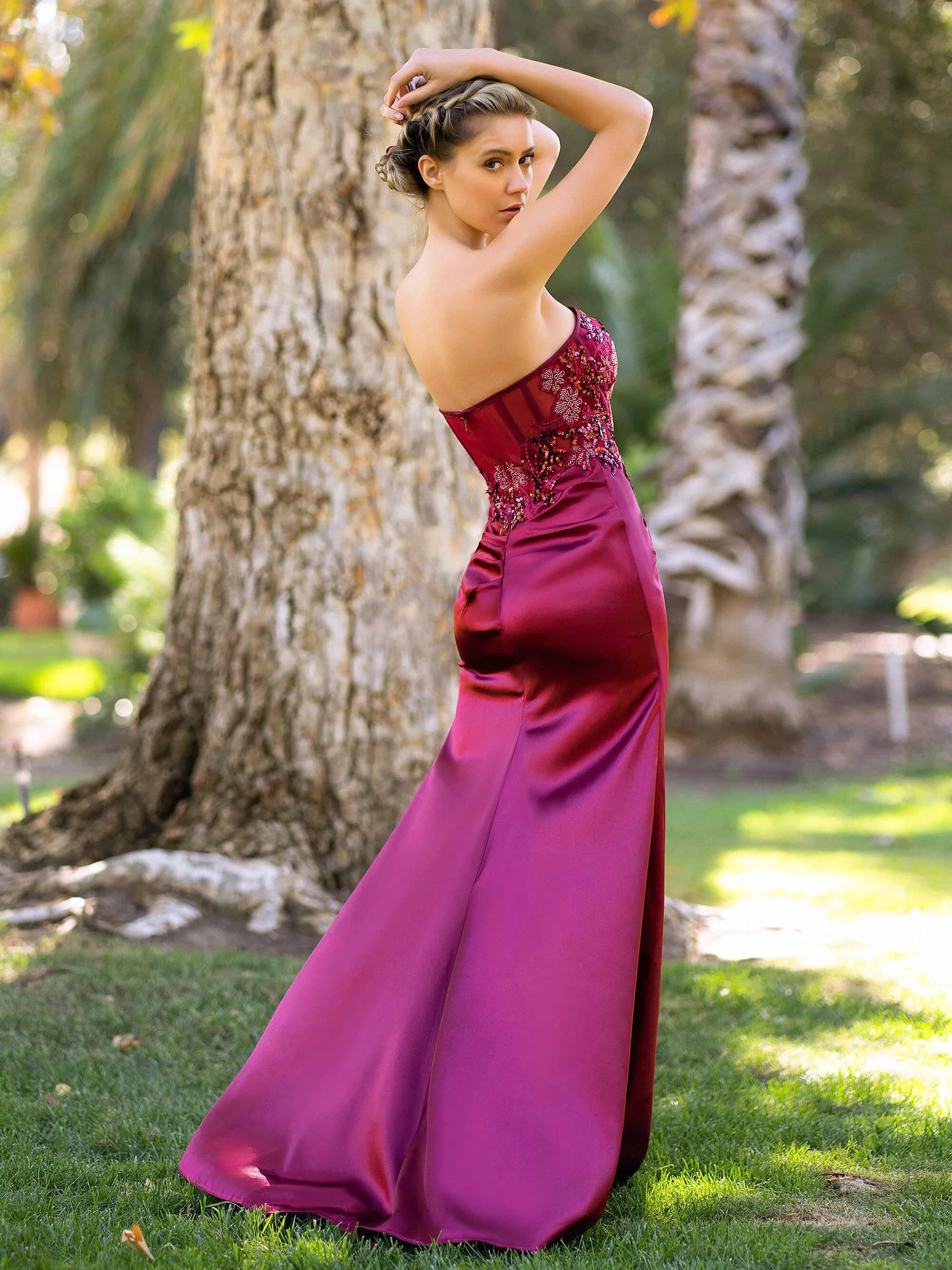 Sweetheart Neckline Sequin Lace Top Satin Floor Length Prom Dress - Image 2