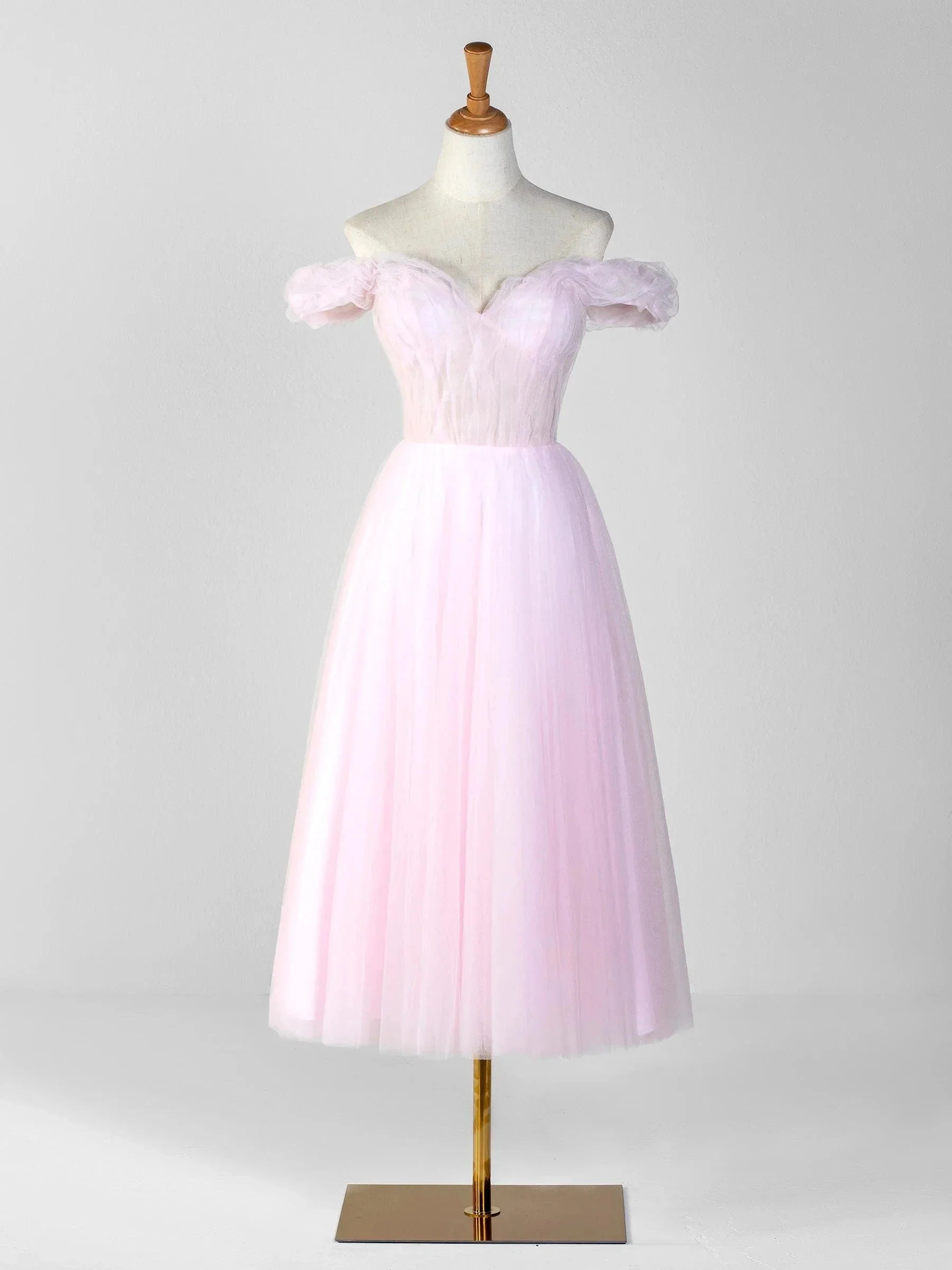 Sweetheart Neck Off the Shoulder Tea Length Tulle Prom Dress - Image 3