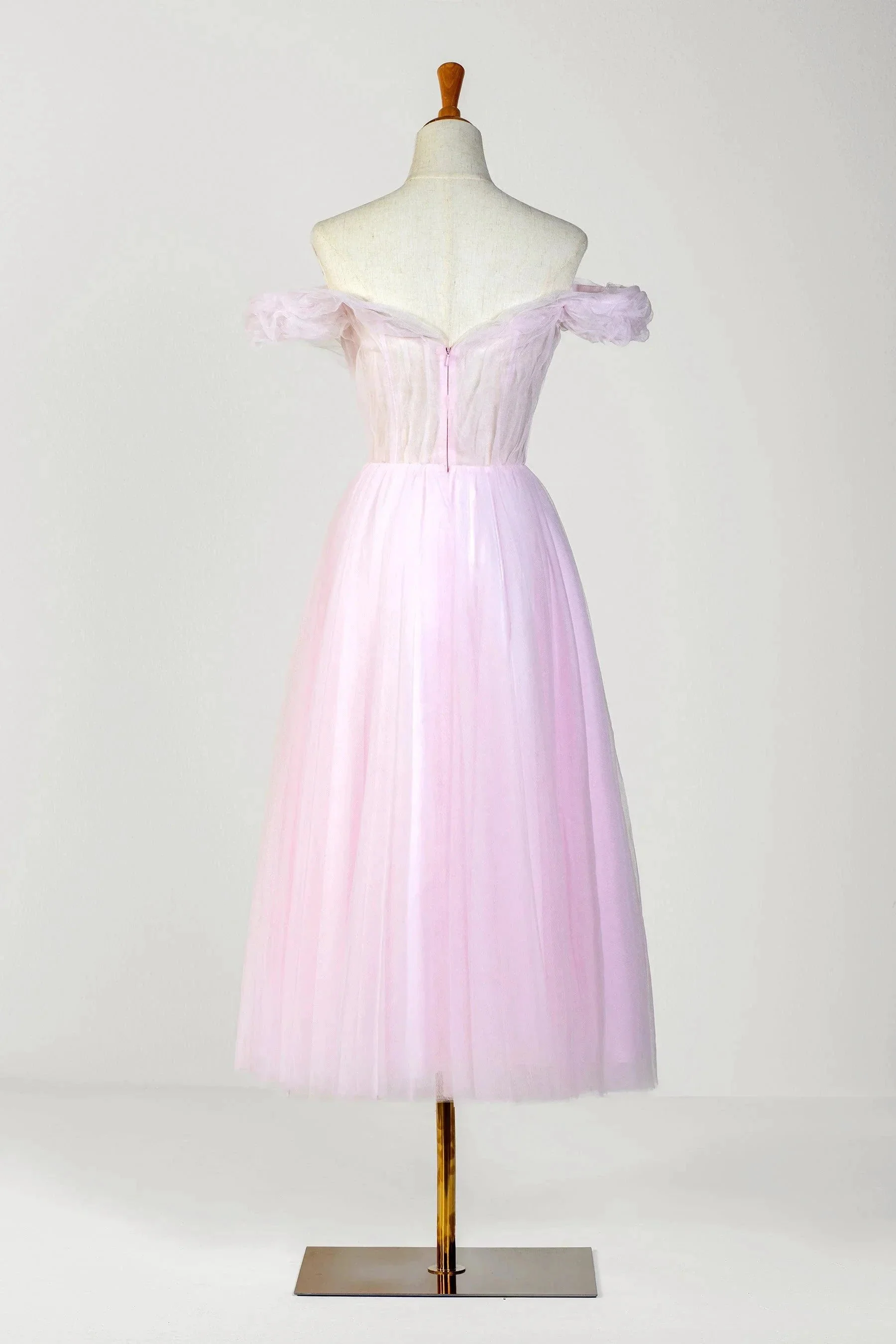 Sweetheart Neck Off the Shoulder Tea Length Tulle Prom Dress - Image 4