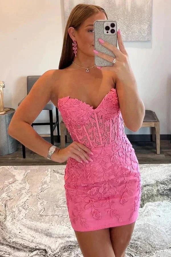 Sweetheart Pink Appliqued Bodycon Homecoming Dress PD517 - Image 2