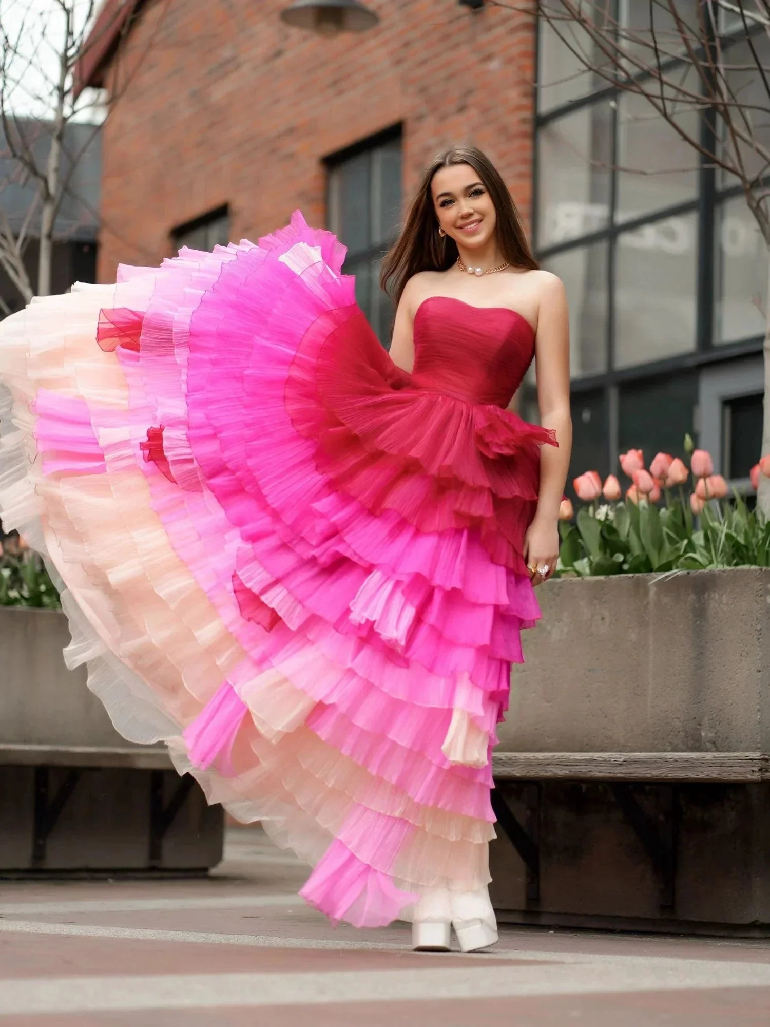 Xiomara | Sweetheart Pleated Bodice Long Prom Dress with Ruffles - Image 2