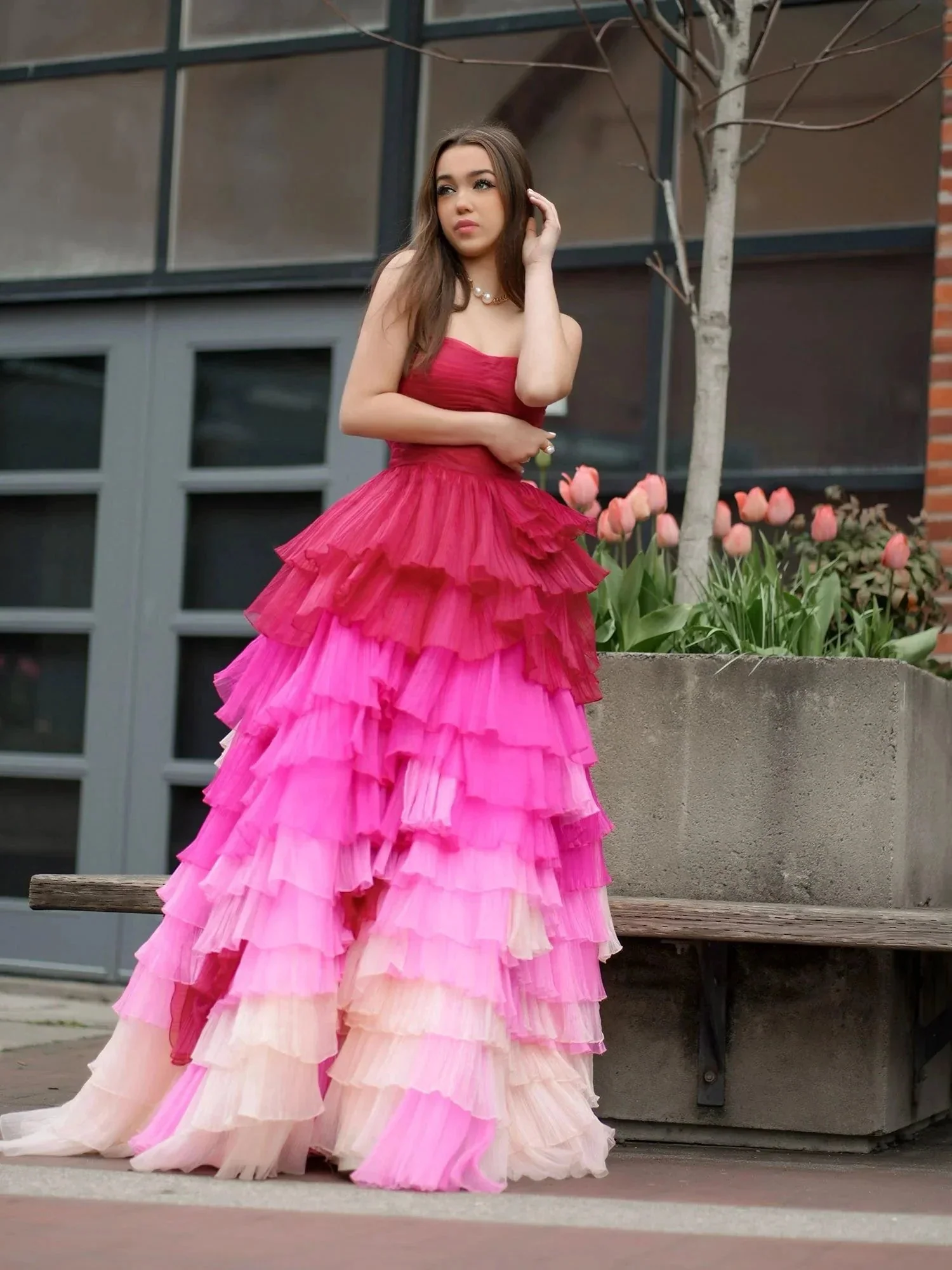 Xiomara | Sweetheart Pleated Bodice Long Prom Dress with Ruffles - Image 4