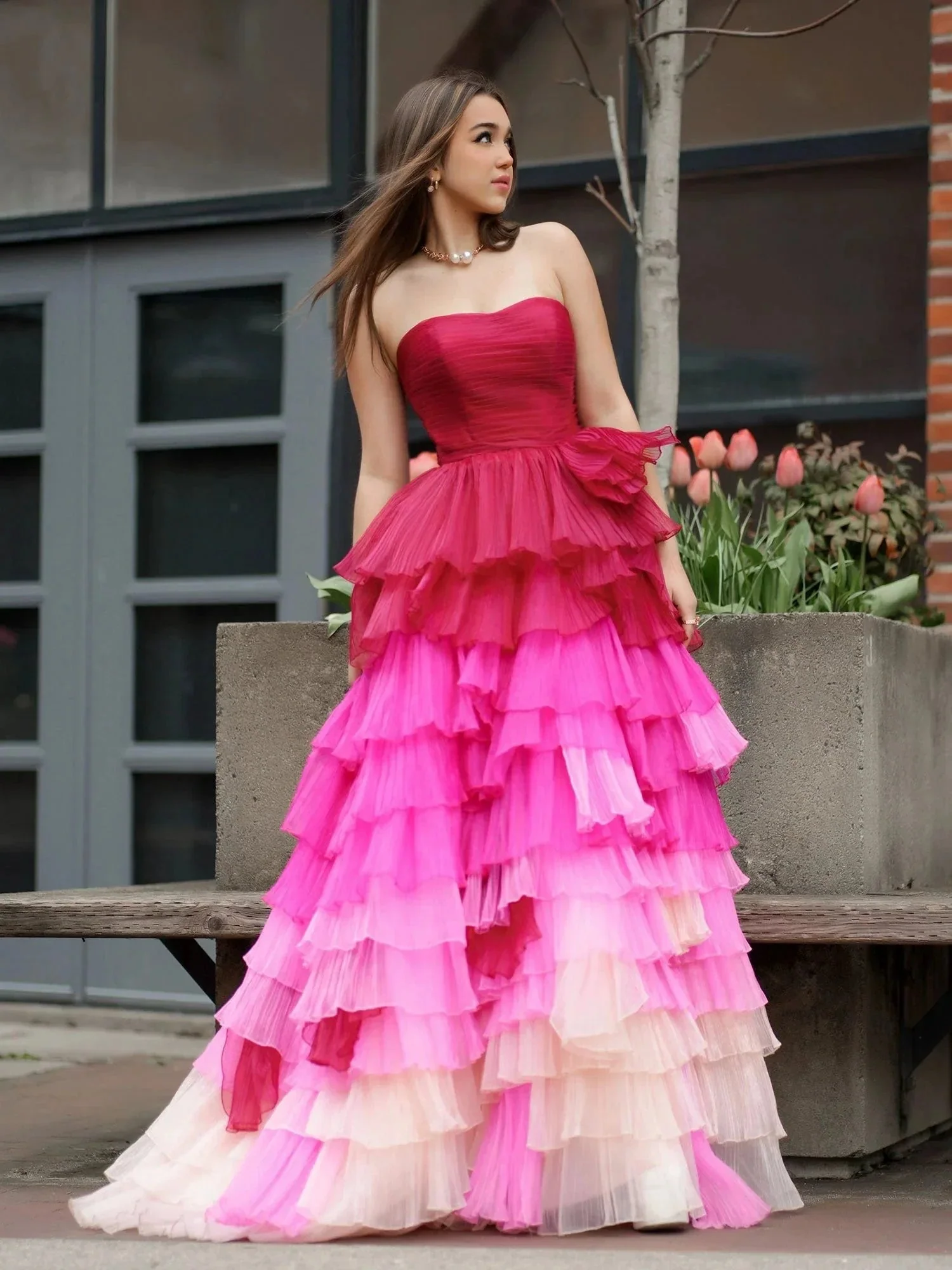 Xiomara | Sweetheart Pleated Bodice Long Prom Dress with Ruffles - Image 5