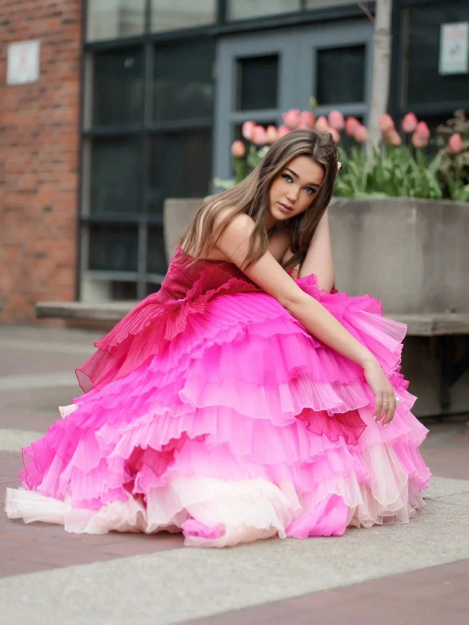 Xiomara | Sweetheart Pleated Bodice Long Prom Dress with Ruffles - Image 6