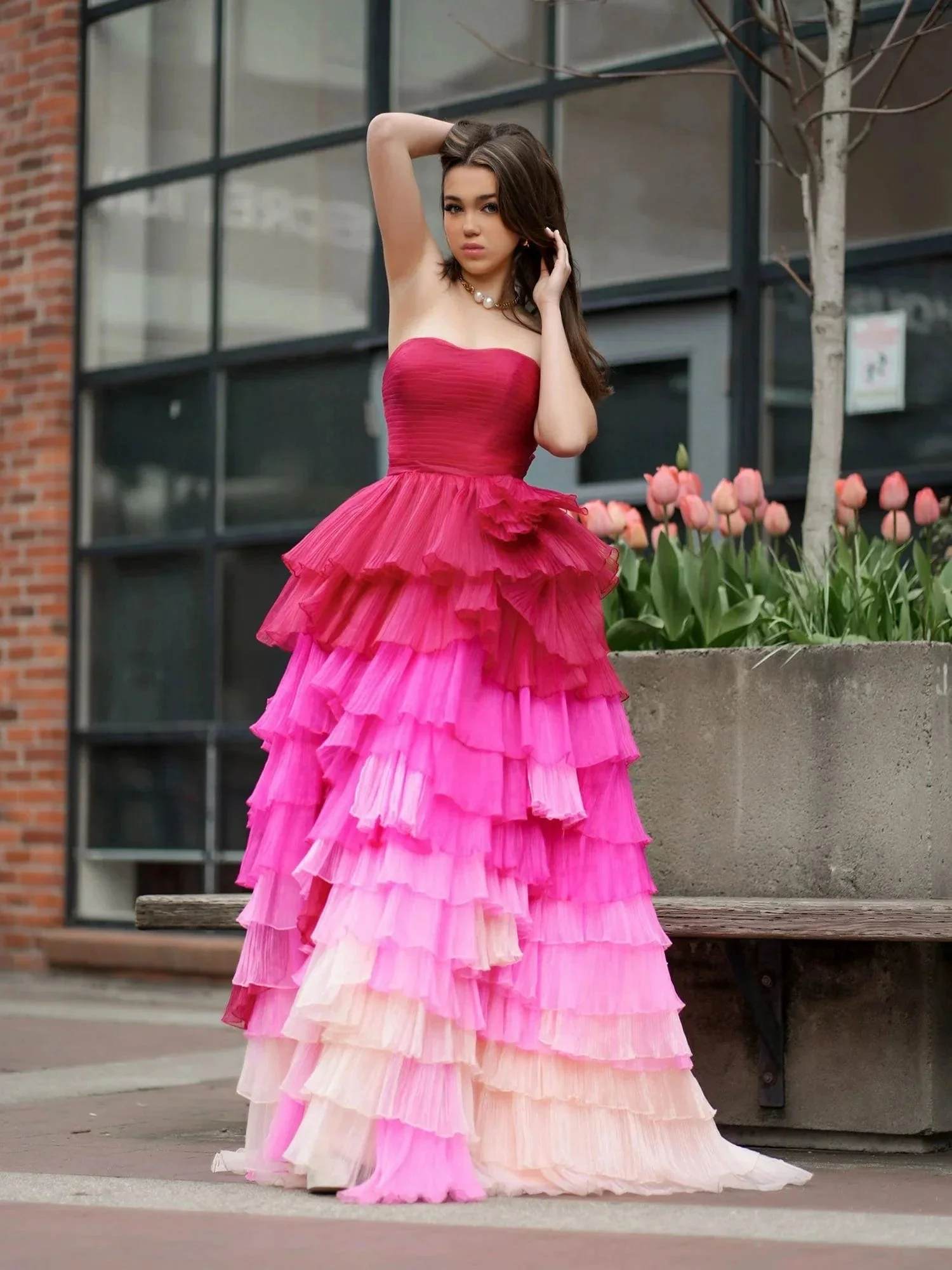 Xiomara | Sweetheart Pleated Bodice Long Prom Dress with Ruffles - Image 7