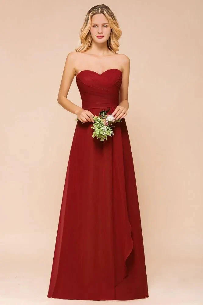 Sweetheart Red Bridesmaid Dress Chiffon Floor-Length Wedding Guest Dress backless - Image 2