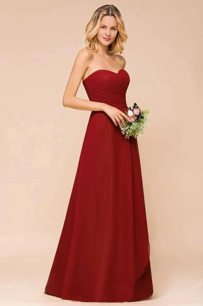 Sweetheart Red Bridesmaid Dress Chiffon Floor-Length Wedding Guest Dress backless - Image 3