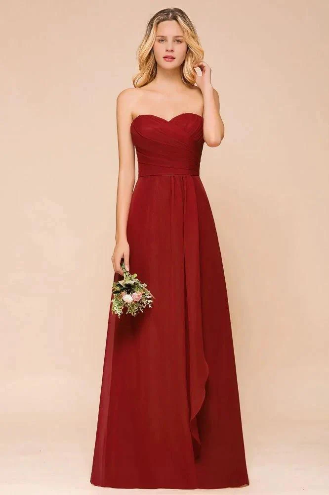Sweetheart Red Bridesmaid Dress Chiffon Floor-Length Wedding Guest Dress backless - Image 4