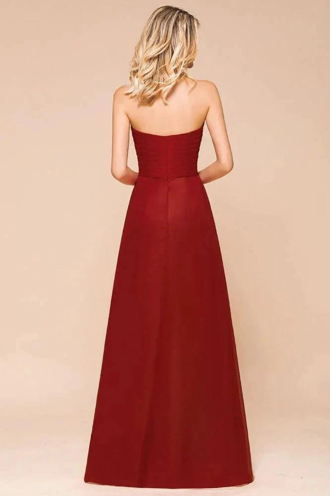 Sweetheart Red Bridesmaid Dress Chiffon Floor-Length Wedding Guest Dress backless - Image 5