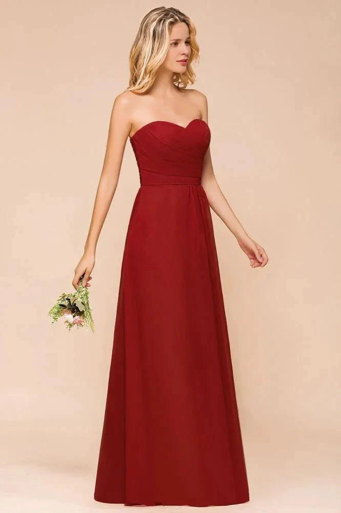 Sweetheart Red Bridesmaid Dress Chiffon Floor-Length Wedding Guest Dress backless - Image 6
