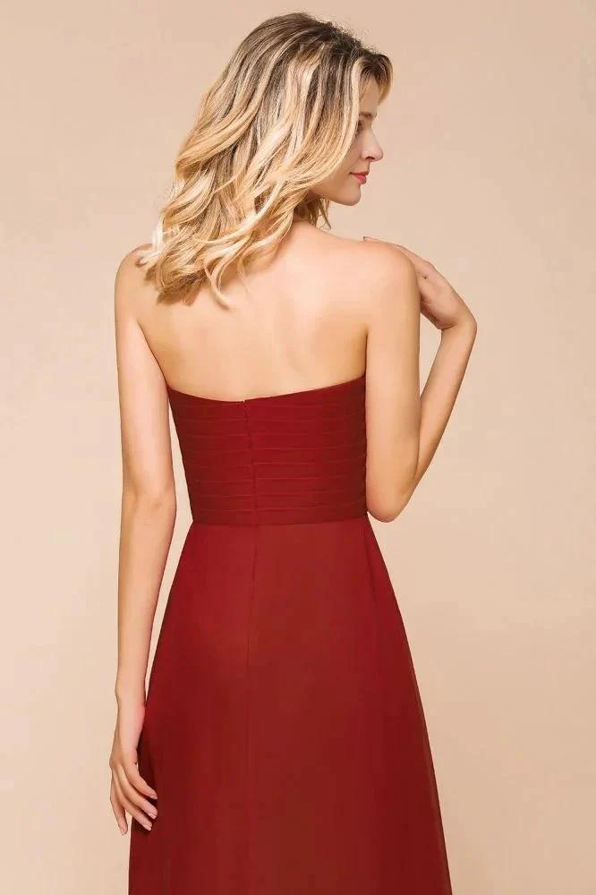 Sweetheart Red Bridesmaid Dress Chiffon Floor-Length Wedding Guest Dress backless - Image 7