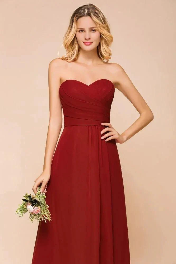 Sweetheart Red Bridesmaid Dress Chiffon Floor-Length Wedding Guest Dress backless - Image 8