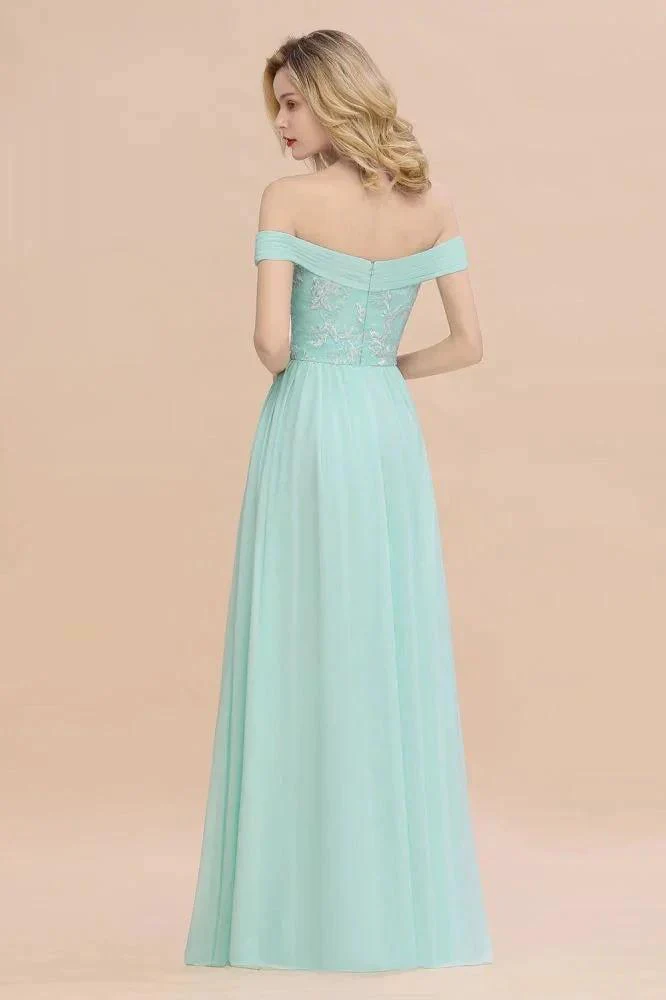 Sweetheart Ruffles Simple Prom Dresses Off the Shoulder aline Bridesmaid Dress - Image 2