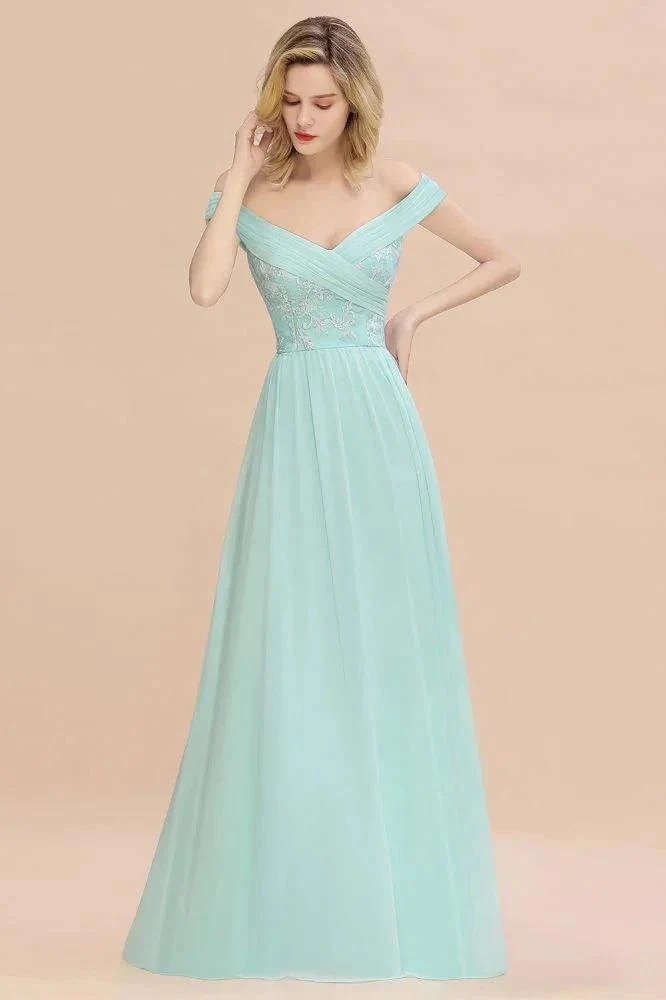 Sweetheart Ruffles Simple Prom Dresses Off the Shoulder aline Bridesmaid Dress - Image 4