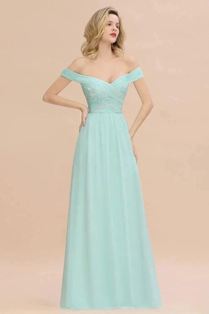 Sweetheart Ruffles Simple Prom Dresses Off the Shoulder aline Bridesmaid Dress - Image 5