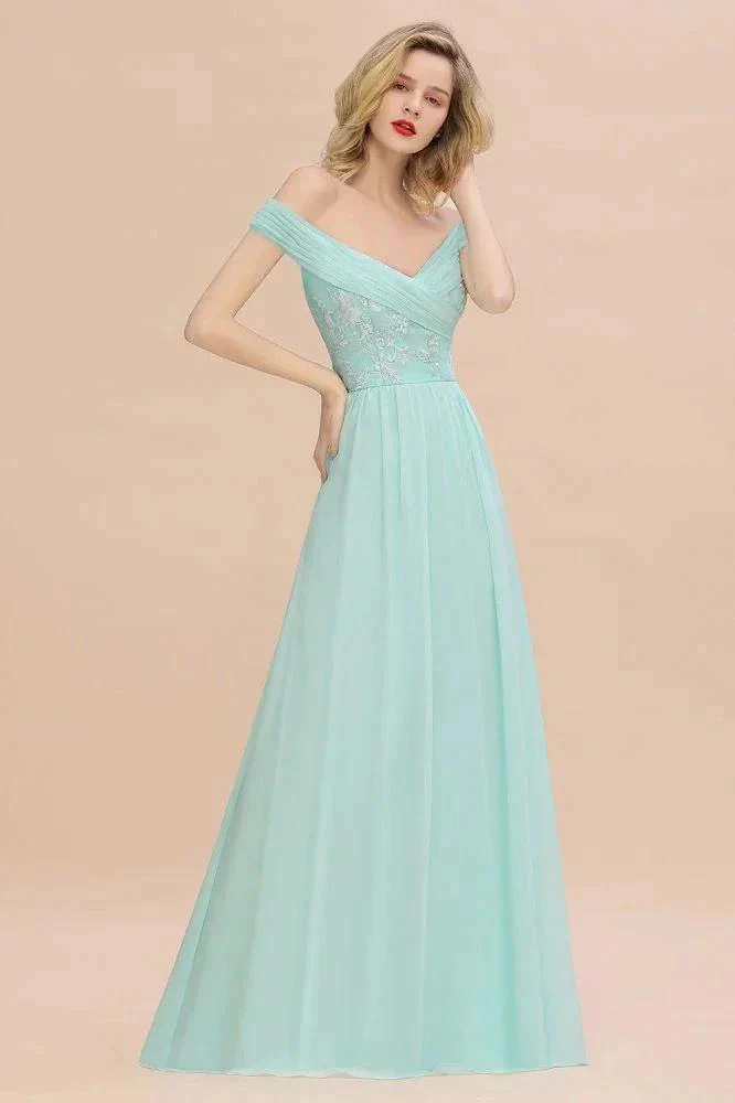 Sweetheart Ruffles Simple Prom Dresses Off the Shoulder aline Bridesmaid Dress - Image 6