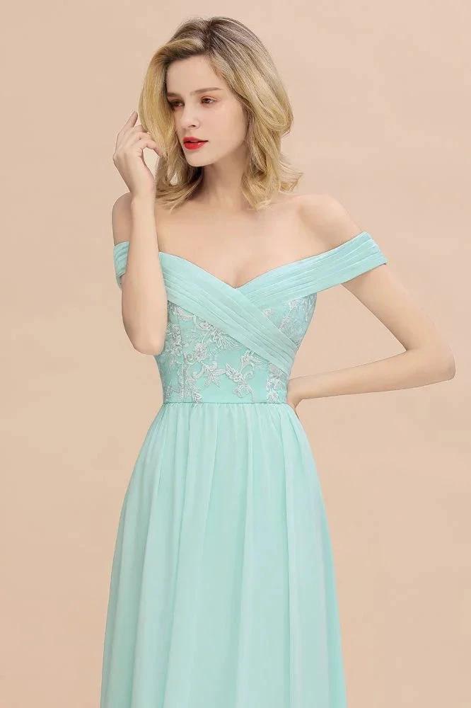 Sweetheart Ruffles Simple Prom Dresses Off the Shoulder aline Bridesmaid Dress - Image 7