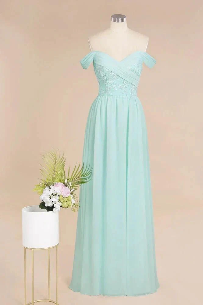Sweetheart Ruffles Simple Prom Dresses Off the Shoulder aline Bridesmaid Dress - Image 9