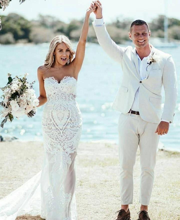 Sweetheart Sheath/Column Lace Appliques Beach Wedding Dress Bridal Dress WD517 - Image 3