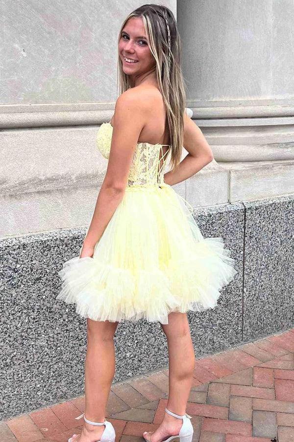 Sweetheart Sheer Corset Ruffle Light Blue Homecoming Dress PD531 - Image 3
