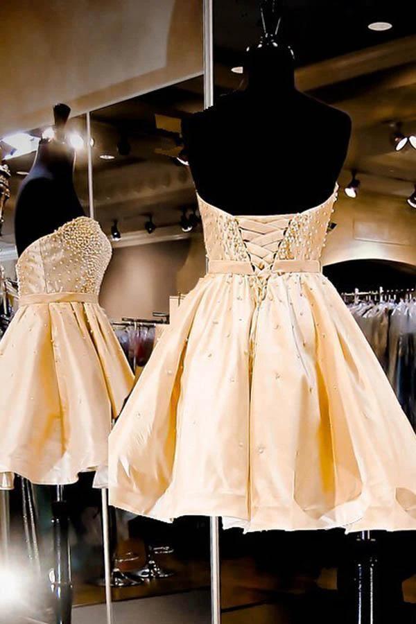 Sweetheart Short Lace Up Homecoming Party Dress with Pearls PD283 - Image 2