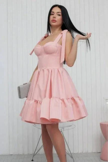 Sweetheart Short Pink Straps Simple Sleeveless Homecoming Dresses - Image 2