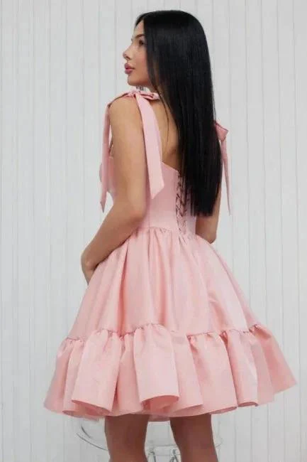 Sweetheart Short Pink Straps Simple Sleeveless Homecoming Dresses - Image 3