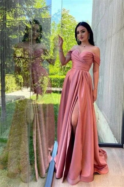 Sweetheart Simple Long Off-the-shoulder A-line Prom Dress With Slit - Image 2