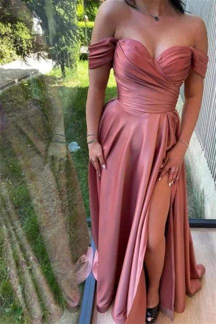 Sweetheart Simple Long Off-the-shoulder A-line Prom Dress With Slit - Image 3