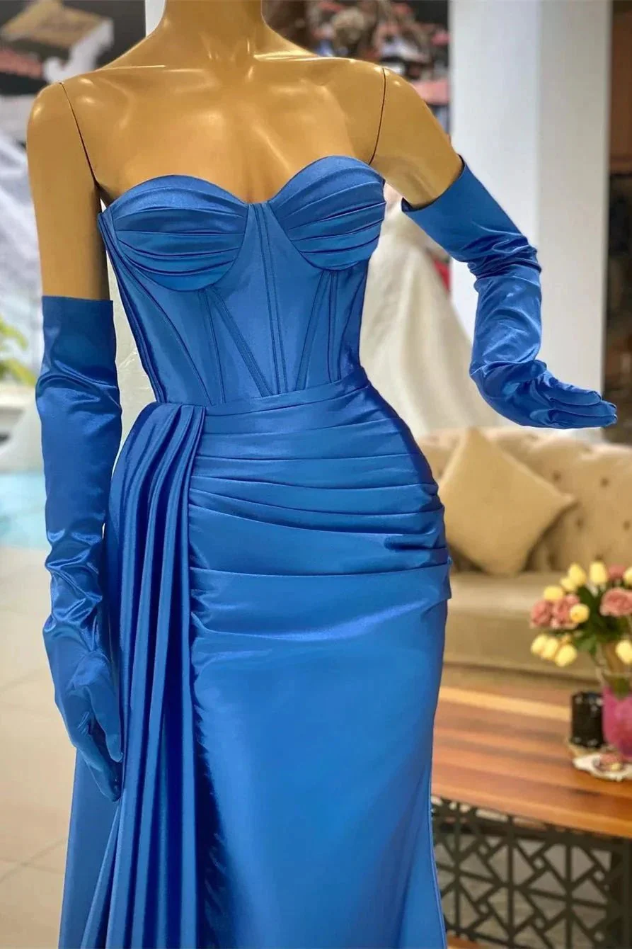 Sweetheart Simple Royal Blue Mermaid Sleeveless Prom Dress With Ruffles - Image 2