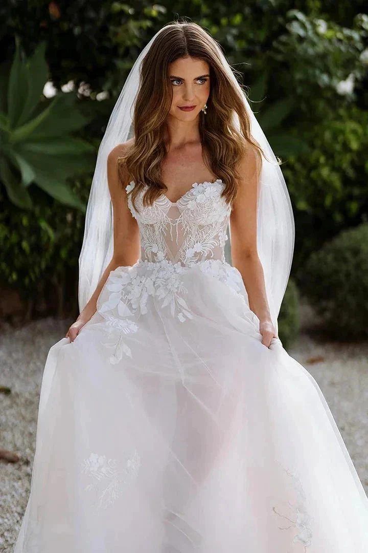 Sweetheart Sleeveless Appliques Lace Boho Wedding Dress Bridal Gown WD660 - Image 3