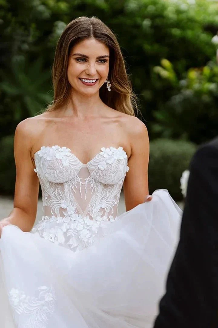 Sweetheart Sleeveless Appliques Lace Boho Wedding Dress Bridal Gown WD660 - Image 4