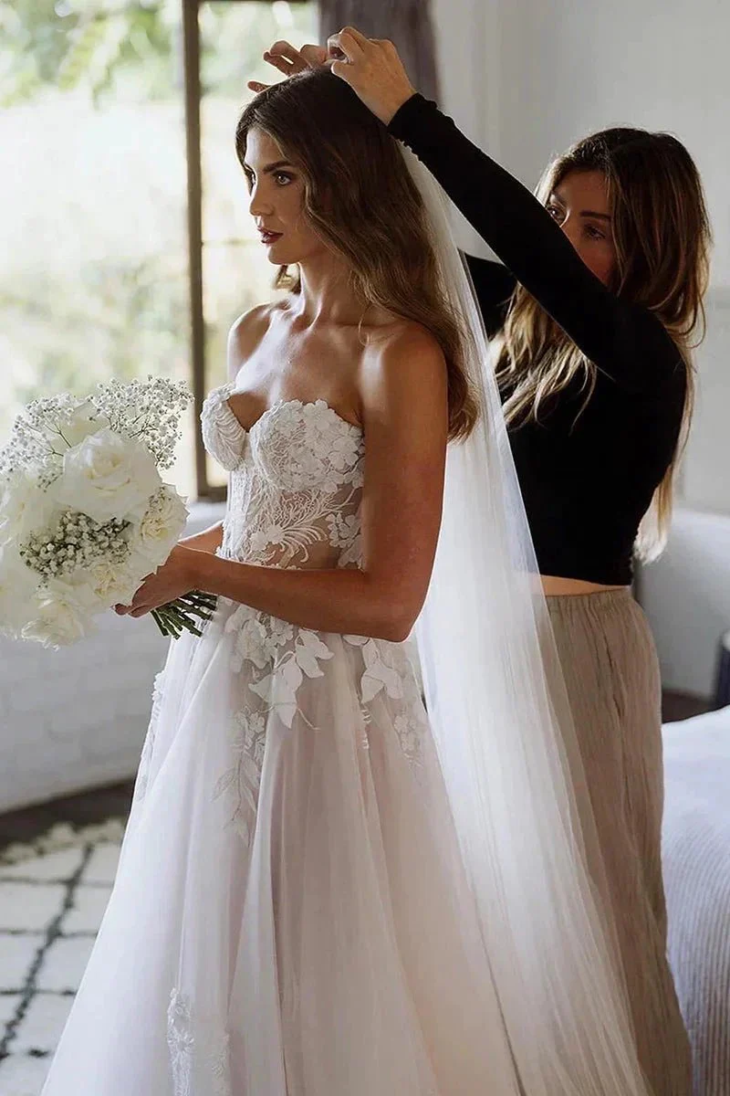 Sweetheart Sleeveless Appliques Lace Boho Wedding Dress Bridal Gown WD660 - Image 5