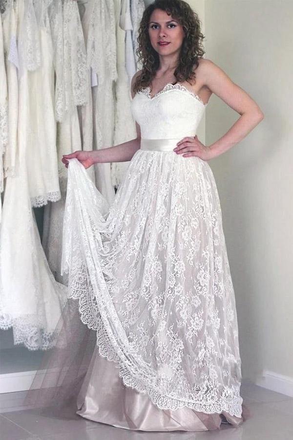 Sweetheart Sleeveless Long White Wedding Dress with Lace  WD053 - Image 2