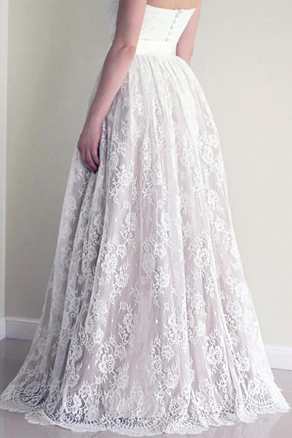 Sweetheart Sleeveless Long White Wedding Dress with Lace  WD053 - Image 3
