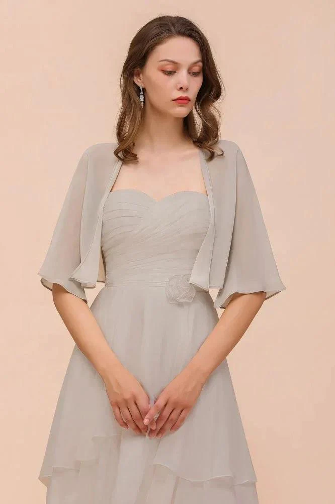Sweetheart Sleeveless Mini Grey Bridesmaid Dress with Chiffon Wraps - Image 2