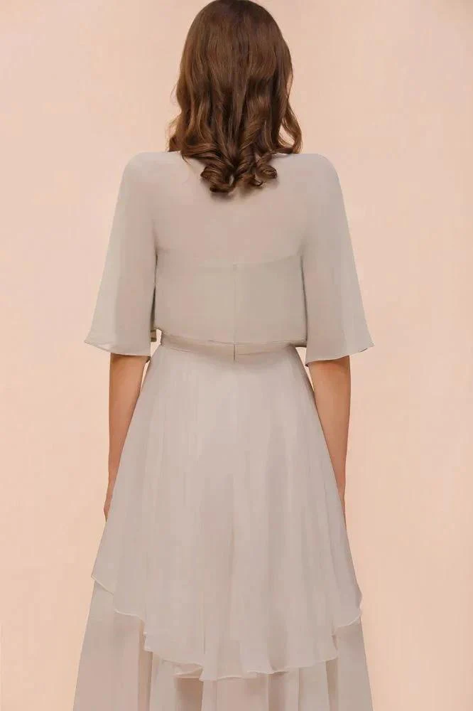 Sweetheart Sleeveless Mini Grey Bridesmaid Dress with Chiffon Wraps - Image 3