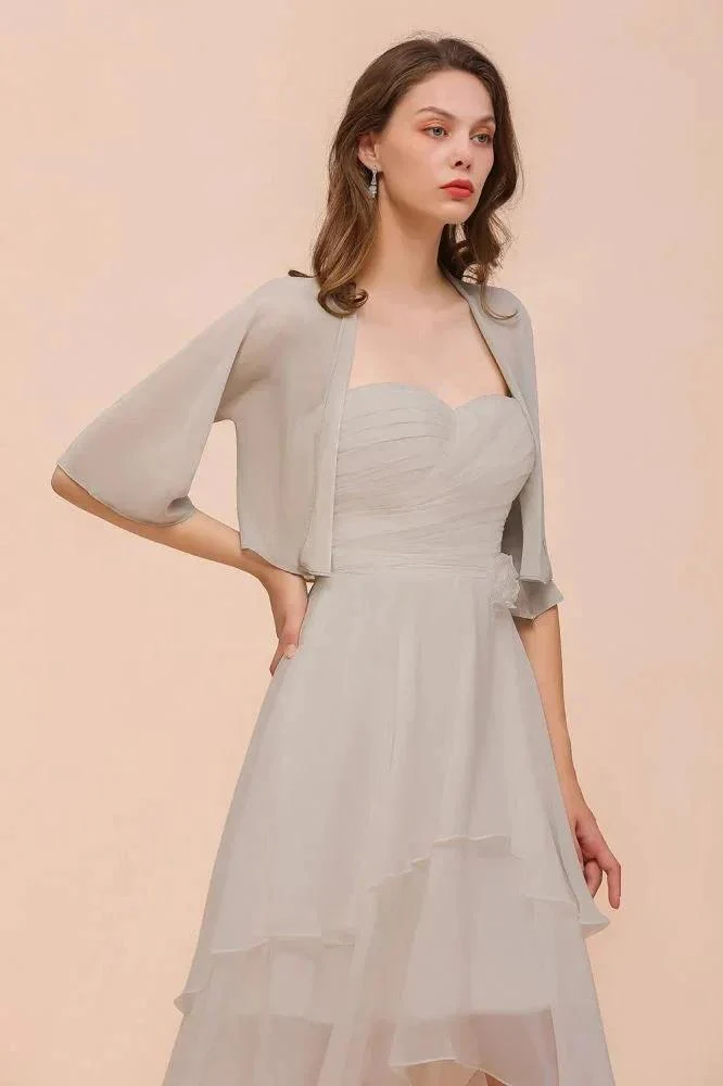 Sweetheart Sleeveless Mini Grey Bridesmaid Dress with Chiffon Wraps - Image 4