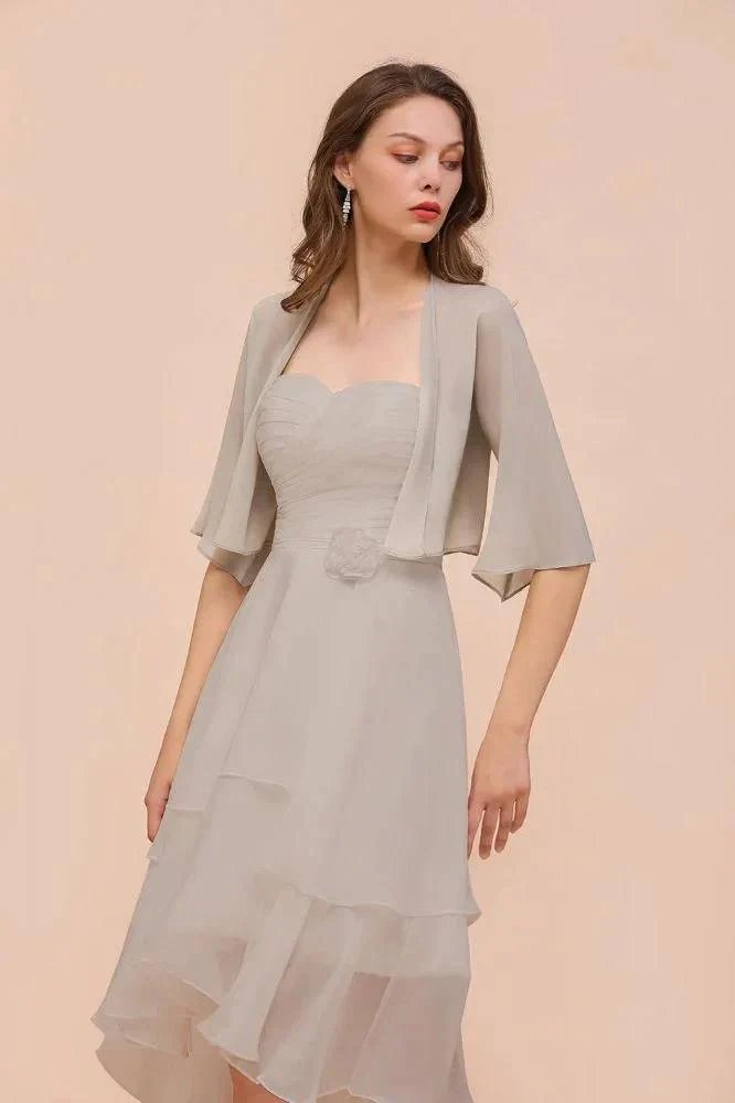 Sweetheart Sleeveless Mini Grey Bridesmaid Dress with Chiffon Wraps - Image 5