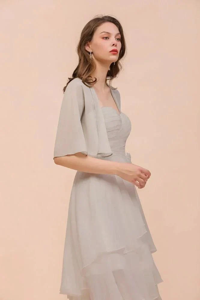 Sweetheart Sleeveless Mini Grey Bridesmaid Dress with Chiffon Wraps - Image 6