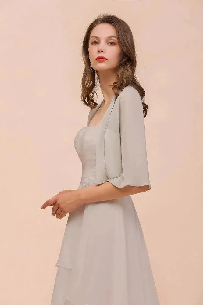 Sweetheart Sleeveless Mini Grey Bridesmaid Dress with Chiffon Wraps - Image 7