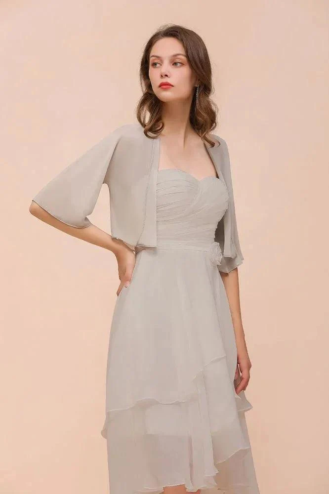 Sweetheart Sleeveless Mini Grey Bridesmaid Dress with Chiffon Wraps - Image 8