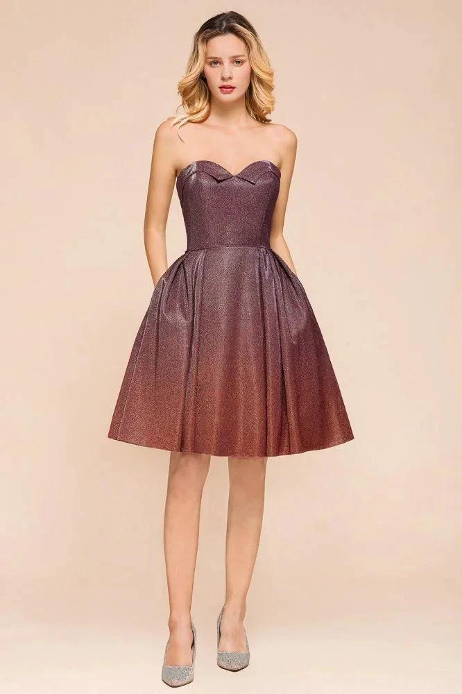 Sweetheart Sleevless Mini Homecoming Dress Bright Silk Knee Length Prom Dress - Image 3