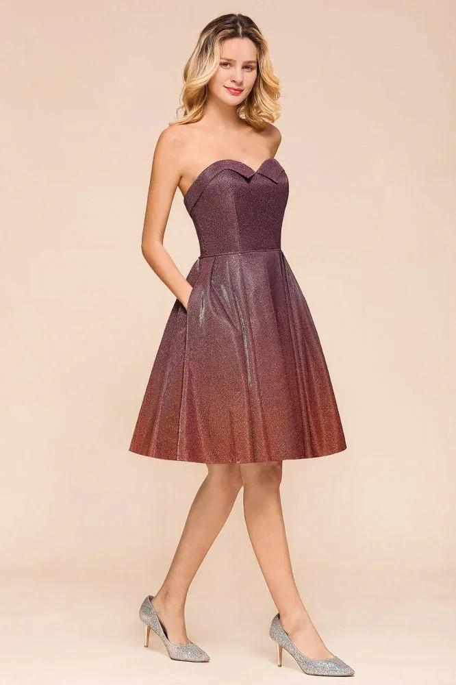 Sweetheart Sleevless Mini Homecoming Dress Bright Silk Knee Length Prom Dress - Image 4