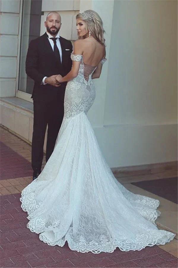 Beautiful Mermaid Lace Off-the-Shoulder Wedding Dress Bridal Wears - Image 2