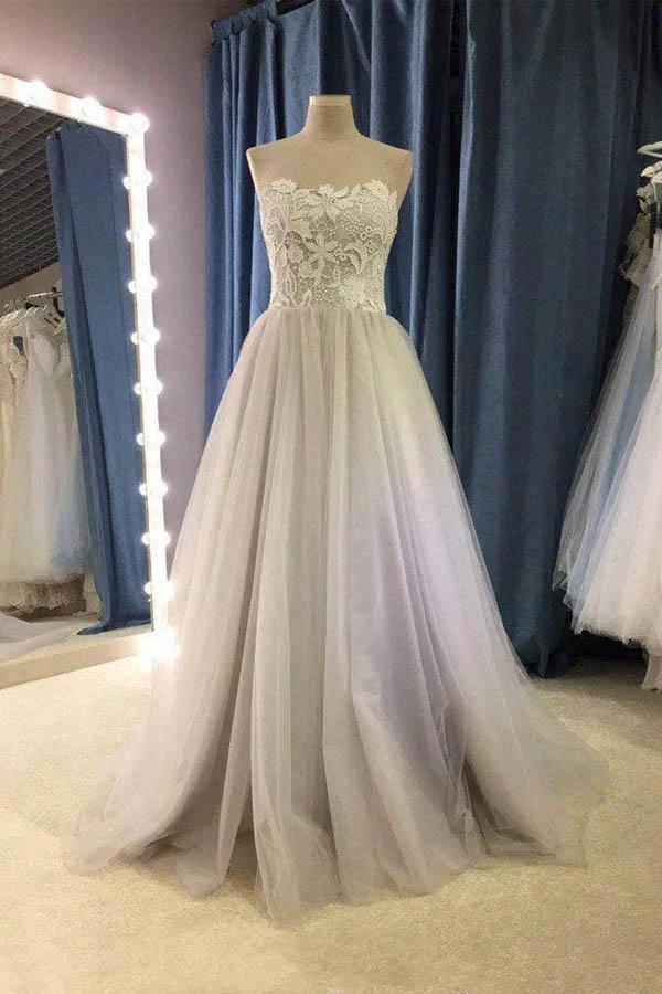Sweetheart Strapless A Line Bohemian Wedding Dress Modest Tulle Bridal Gown  WD427 - Image 2